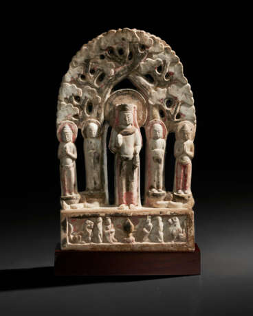 A RARE PAINTED MARBLE BUDDHIST STELE - photo 1