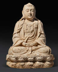 A VERY RARE LARGE DOCUMENTARY STONE FIGURE OF GUANYIN