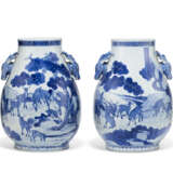 A PAIR OF BLUE AND WHITE `HUNDRED DEER’ HU-FORM VASES - photo 1