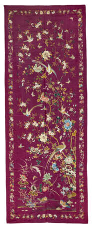 A PAIR OF MASSIVE EMBROIDERED PURPLE SILK PANELS - фото 1
