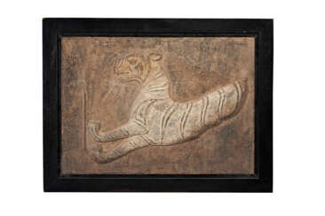 A RARE LARGE POTTERY TILE OF A TIGER