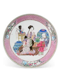 A FAMILLE ROSE &#39;EGGSHELL&#39; RUBY-BACK SAUCER DISH