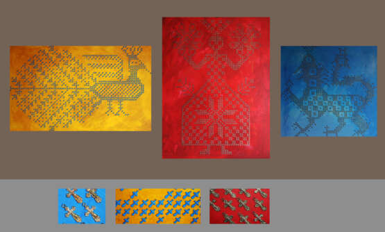 Cross stitch Set aus 3 Stk. Hartfaserplatte Gemischte Technik Russland 2013 - Foto 1