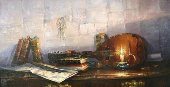 Натюрморт с лютней и свечей Canvas on the subframe Oil on canvas Contemporary realism Still life Russia 2010 - photo 1