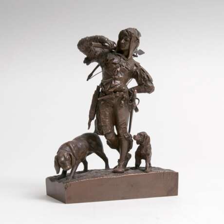 Bronze-Skulptur 'Jäger mit zwei Hunden'. Barillot Eugène - Foto 1