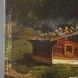 Norken, Thomas -spätes 19. Jh.- Alpiner Bergsee mit Wanderer und Hütte am Ufer, Öl auf Leinwand, unten links signiert „T. Norken“, ca.34 x 47 cm, doubliert, ungerahmt, Rahmenspuren mit Farbabrieb, teils angestaubt - фото 9