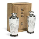 A PAIR OF JAPANESE SILVER VASES - фото 6