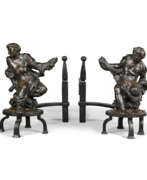 Alfred Stevens. A PAIR OF VICTORIAN PATINATED-BRONZE ANDIRONS