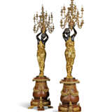 A PAIR OF MONUMENTAL PARCEL-GILT AND PATINATED BRONZE AND ROUGE MARBLE THIRTEEN-LIGHT TORCHERES - фото 3