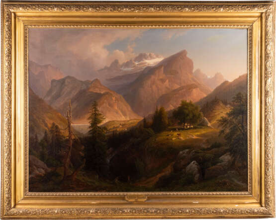 Romantische Gebirgslandschaft mit einem Jäger im Vordergrund und einer Hirtin mit Herden in der Ferne (1848) - Foto 2