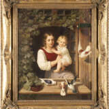 Mutter mit Kind am Fenster, Tauben fütternd - фото 2