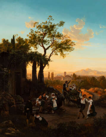 Italienische Landschaft mit rastenden und tanzenden Bauern (1851) - Foto 1