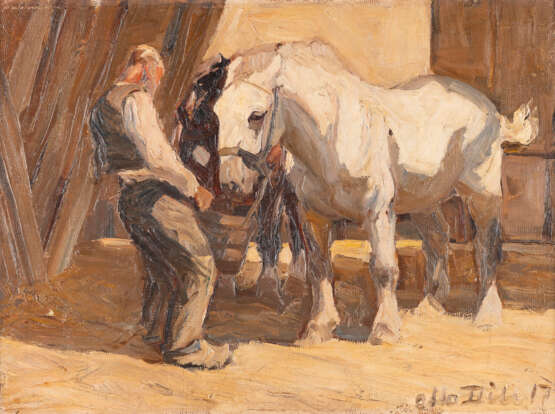 Bauer und Pferde im Stall (1917) - Foto 1