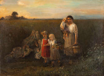 Heimkehrende junge Bäuerin mit Kindern (1917)
