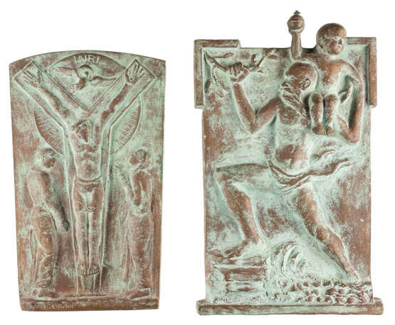 Zwei Reliefs: Heiliger Christophorus mit dem Christusknaben und Kreuzigung Christi - Foto 1