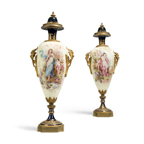 A PAIR OF FRENCH ORMOLU-MOUNTED SEVRES STYLE COBALT-BLUE GROUND VASES AND COVERS - photo 1