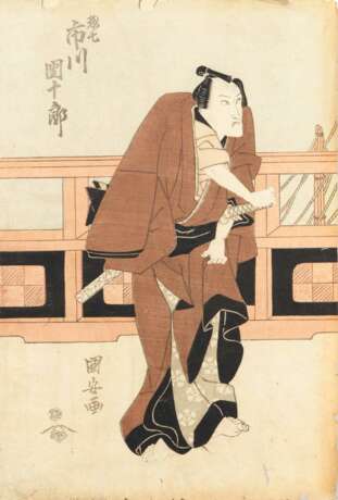 Kuniyasu, Utagawa: Samurai vor Geländer - фото 1
