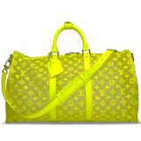 A LIMITED EDITION YELLOW EMBROIDERED MESH MONOGRAM KEEPALL BANDOULIÈRE 50 WITH SILVER HARDWARE BY VIRGIL ABLOH - фото 1