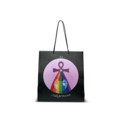 A LIMITED EDITION BLACK CALFSKIN LEATHER HANDPAINTED JUDGEMENT MOTHERPEACE TAROT LARGE SHOPPING TOTE BAG