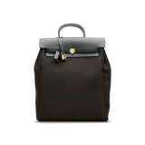A CHOCOLAT CANVAS & BLACK VACHE HUNTER LEATHER HERBAG A DOS ZIP BACKPACK WITH GOLD HARDWARE - фото 1