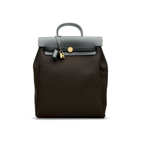 A CHOCOLAT CANVAS & BLACK VACHE HUNTER LEATHER HERBAG A DOS ZIP BACKPACK WITH GOLD HARDWARE - photo 1