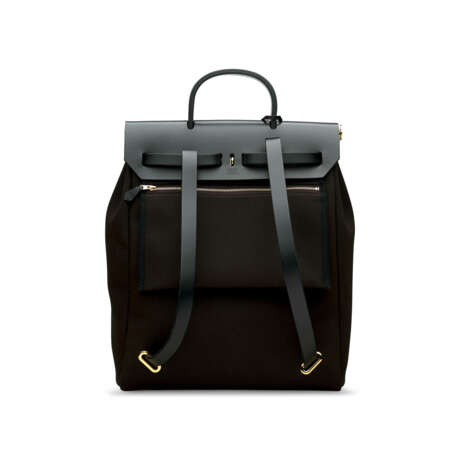 A CHOCOLAT CANVAS & BLACK VACHE HUNTER LEATHER HERBAG A DOS ZIP BACKPACK WITH GOLD HARDWARE - фото 3