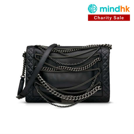 A BLACK CALFSKIN LEATHER EXTRA LARGE ENCHAINED BOY BAG WITH RUTHÉNIUM HARDWARE - Foto 1