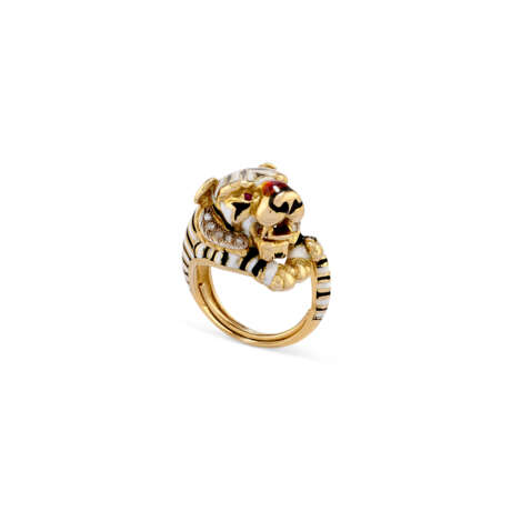 SENZA RISERVA - ANELLO “TIGRE” IN ORO, SMALTO, DIAMANTI E RUBINI, FRASCAROLO - photo 1