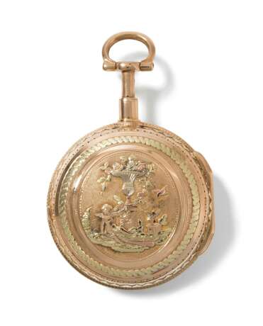 Gold-Spindeltaschenuhr mit Viertelrepetition, um 1780 - Foto 3