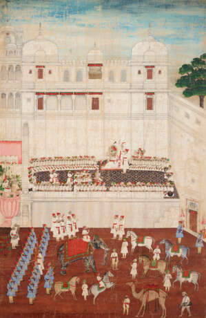 A LARGE CLOTH PAINTING OF A MAHARANA`S COURT - Foto 1