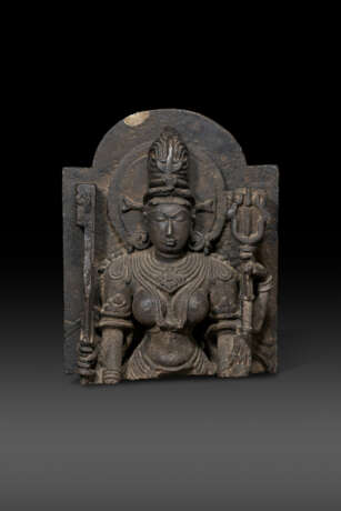 A LARGE BLACK STONE BUST OF DEVI - photo 1