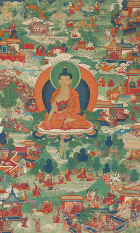 A PAINTING OF BUDDHA SHAKYAMUNI WITH JATAKA TALES - Foto 1