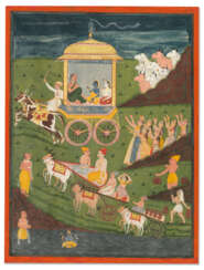 AN ILLUSTRATION FROM A BHAGAVATA PURANA SERIES: KRISHNA AND BALARAMA DEPART GOKULA WITH AKRURA