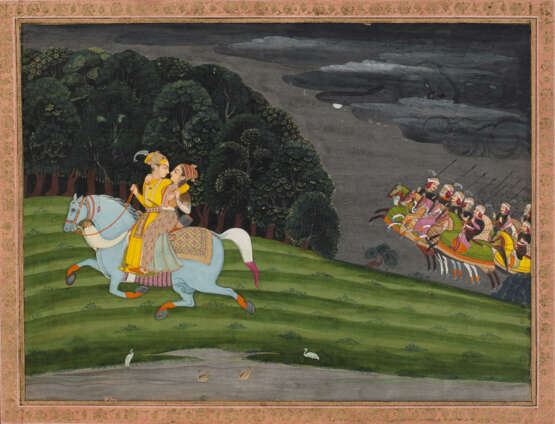 A PAINTING OF BAZ BAHADUR AND RUPMATI HUNTING AT NIGHT - фото 1