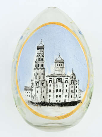 A LARGE RUSSIAN GLASS EASTER EGG SHOWING A CHURCH - Foto 1