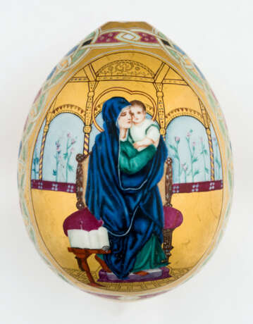 A LARGE RUSSIAN PORCELAIN EASTER EGG SHOWING THE ENTHRONED MOTHER OF GOD AFTER VASNETSOV - photo 1