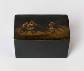 A RUSSIAN LACQUER BOX SHOWING A TROIKA