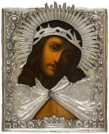 A RARE RUSSIAN ICON WITH SILVER OKLAD SHOWING CHRIST CROWNED WITH THORNS - фото 1
