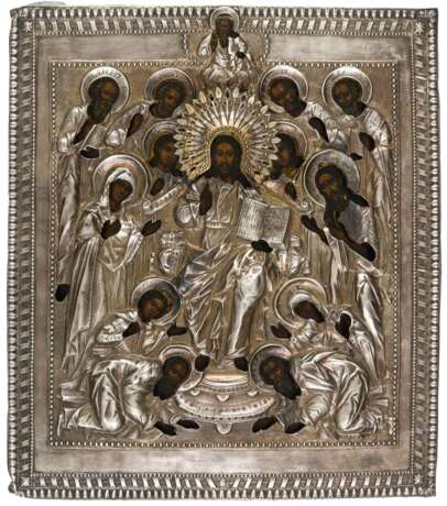 A RUSSIAN ICON WITH SILVEROKLAD SHOWING THE ENLARGED DEESIS - photo 1