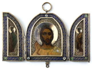 AN IMPERIAL RUSSIAN TRIPTYCH OF GREAT RARITY SHOWING THE DEESIS