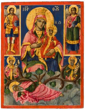 A RARE AND LARGE GREEK ICON SHOWING THE TREE OF JESSE, THE MOTHER OF GOD, ARCHANGELS AND PROPHETS - Foto 1
