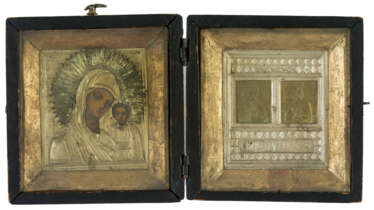 A RUSSIAN DIPTYCH SHOWING THE MOTHER OF GOD KASANSKAYA, CHRIST AND ST. NICHOLAS