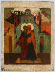 MONUMENTAL AND VERY RARE RUSSIAN ICON SHOWING THE MEETING OF JOACHIM AND ANNA AT THE GOLDEN GATE