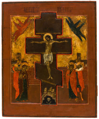 A LARGE RUSSIAN STAUROTHEK ICON WITH REMOVABLE WOODEN BLESSING CROSS - фото 1