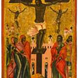 A RARE GREEK ICON SHOWING THE CRUCIFIXION OF CHRIST WITH THE TWO THIEVES - photo 1