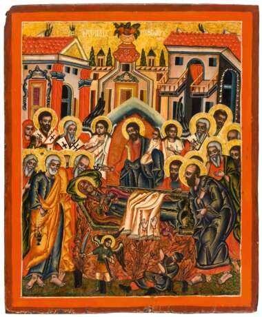 A LARGE GREEK ICON SHOWING THE DORMITION OF THE MOTHER OF GOD - фото 1