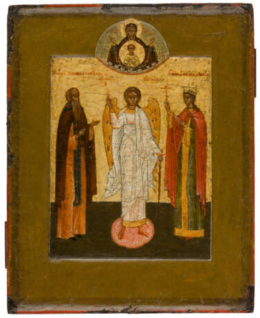 A FINE-PAINTED RUSSIAN ICON SHOWING THE GUARDIAN ANGEL AND 2 SAINTS - photo 1