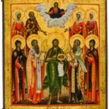 A LARGE RUSSIAN ICON SHOWING NINE SAINTS - фото 1
