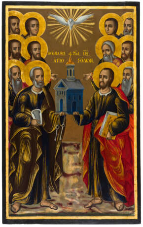 A MONUMENTAL GREEK ICON SHOWING THE SYNAXIS OF THE 12 APOSTLES - фото 1