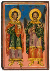 A BALKAN ICON SHOWING THE PATRON SAINTS OF MEDICINE ST. COSMAS AND DAMIAN